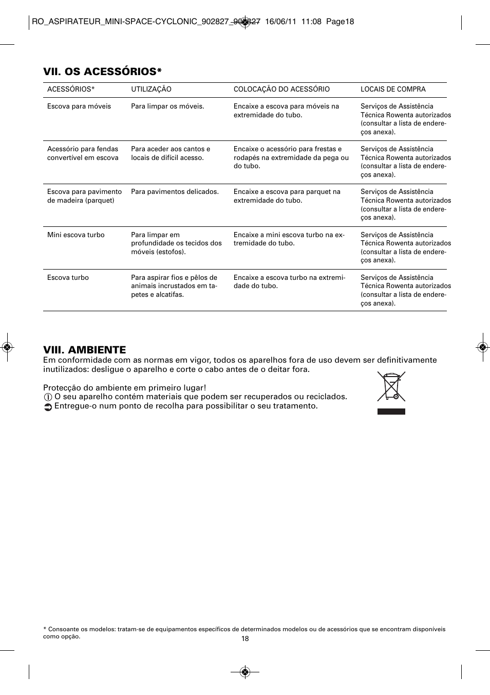 Viii. ambiente, Vii. os acessórios | ROWENTA MINI SPACE CYCLONIC RO3349 User Manual | Page 22 / 64