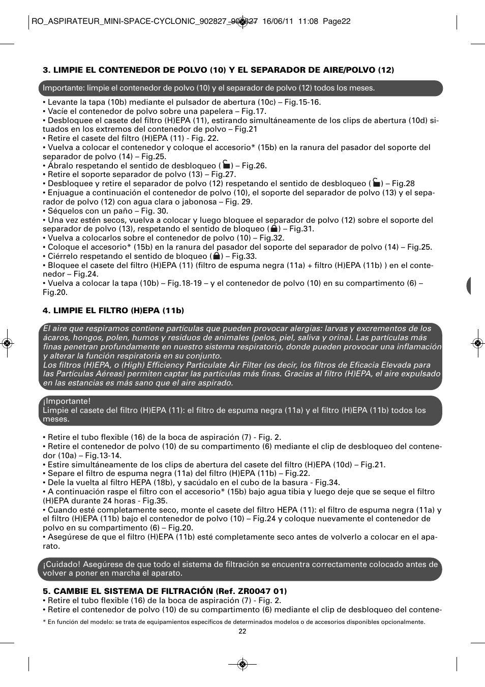 ROWENTA MINI SPACE CYCLONIC RO3349 User Manual | Page 26 / 64