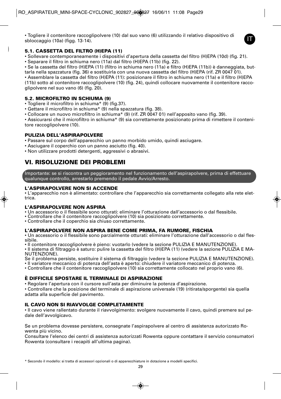 Vi. risoluzione dei problemi | ROWENTA MINI SPACE CYCLONIC RO3349 User Manual | Page 33 / 64