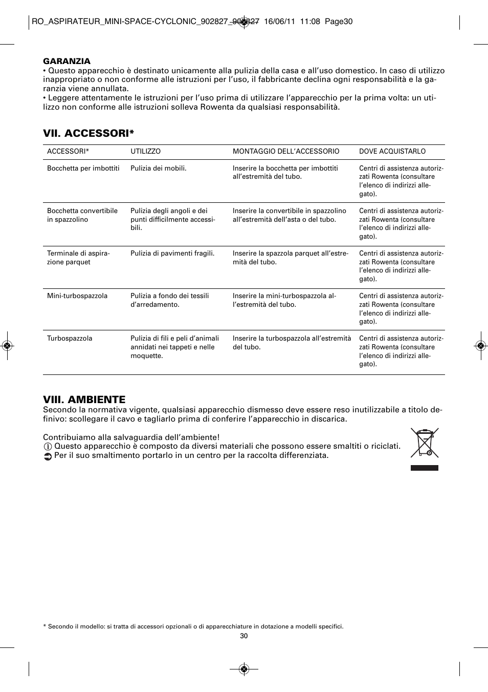 Viii. ambiente, Vii. accessori | ROWENTA MINI SPACE CYCLONIC RO3349 User Manual | Page 34 / 64