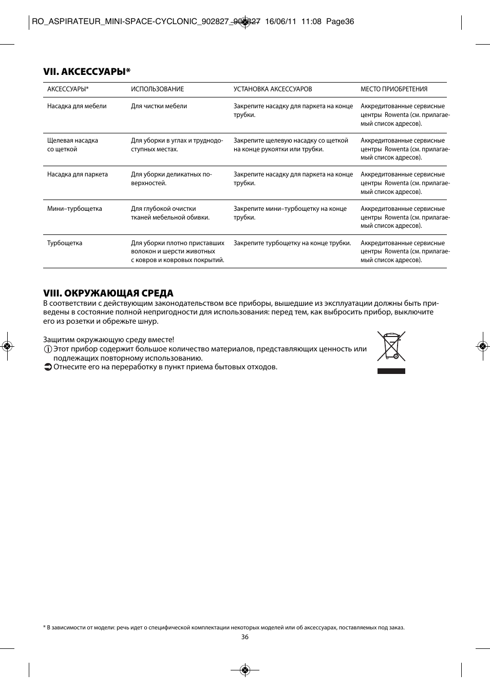 Viii. окружающая среда, Vii. аксессуары | ROWENTA MINI SPACE CYCLONIC RO3349 User Manual | Page 40 / 64