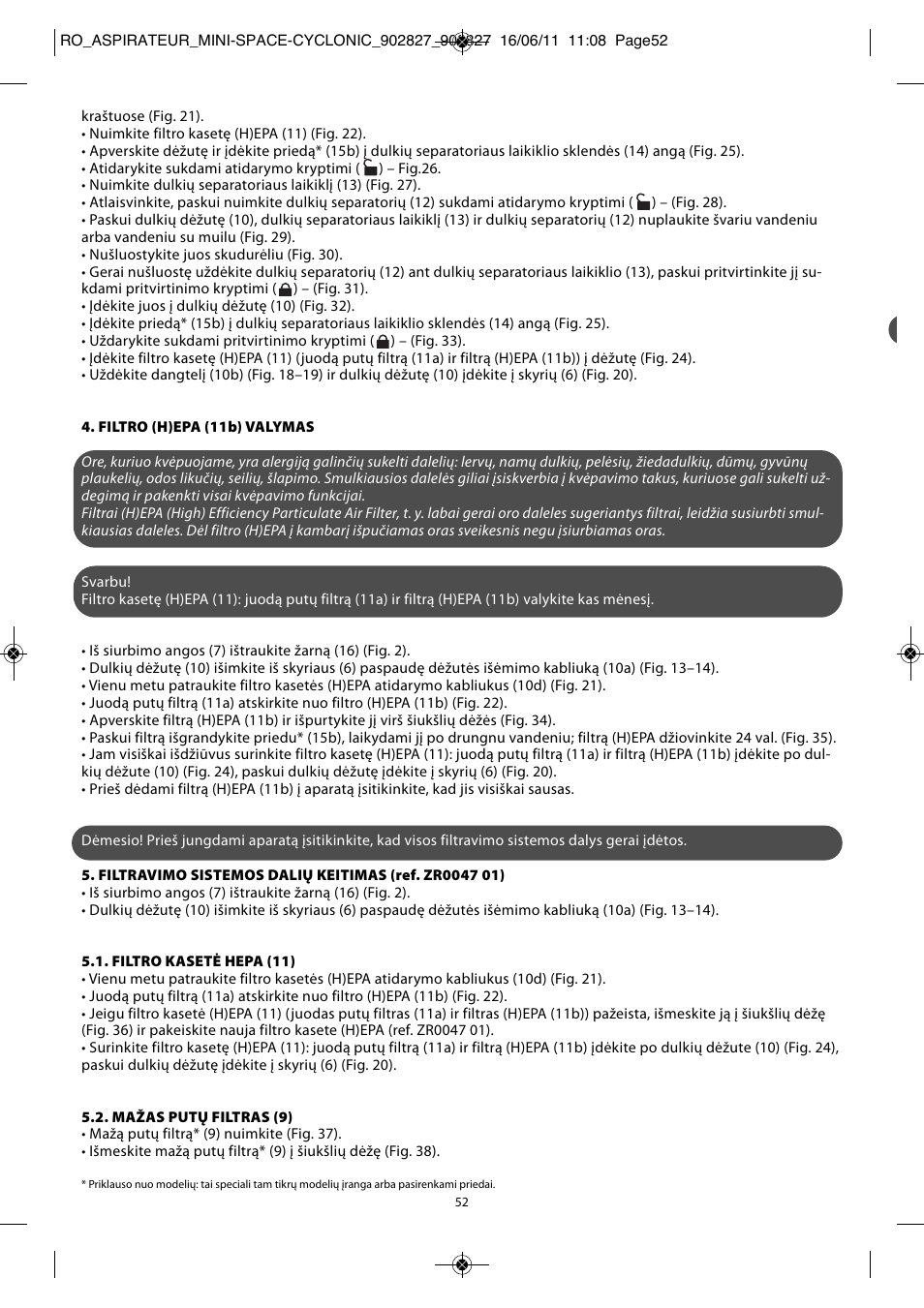 ROWENTA MINI SPACE CYCLONIC RO3349 User Manual | Page 56 / 64