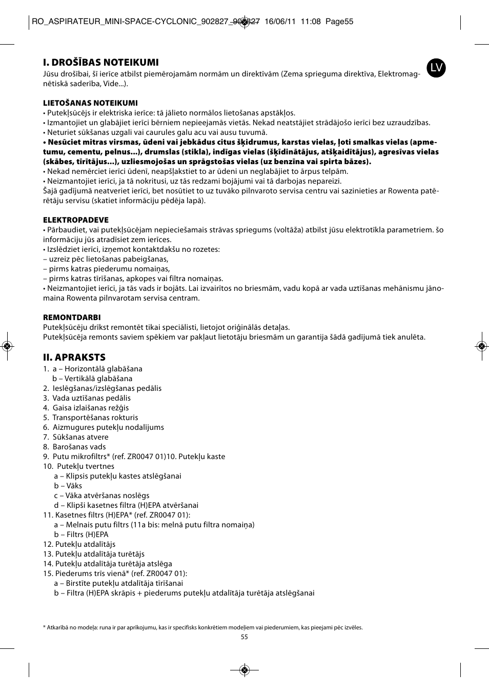 Ii. apraksts | ROWENTA MINI SPACE CYCLONIC RO3349 User Manual | Page 59 / 64