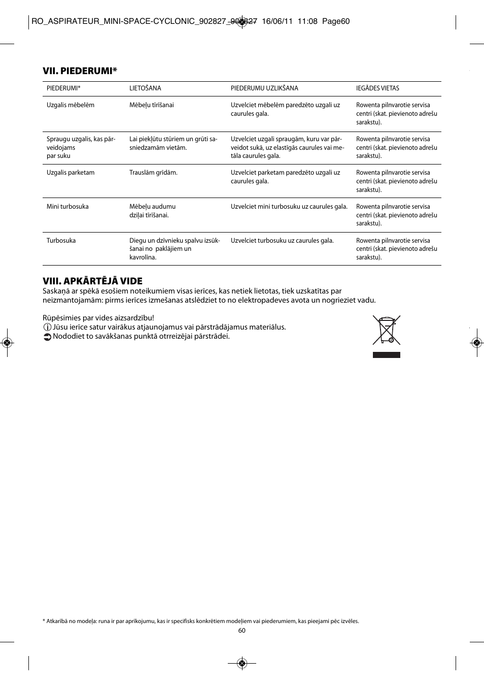 Viii. apkārtējā vide, Vii. piederumi | ROWENTA MINI SPACE CYCLONIC RO3349 User Manual | Page 64 / 64