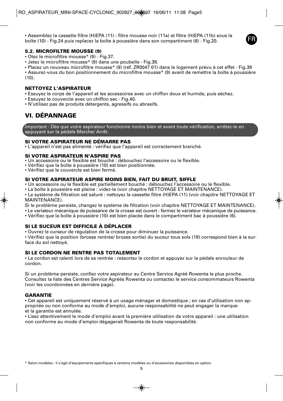 Vi. dépannage | ROWENTA MINI SPACE CYCLONIC RO3349 User Manual | Page 9 / 64