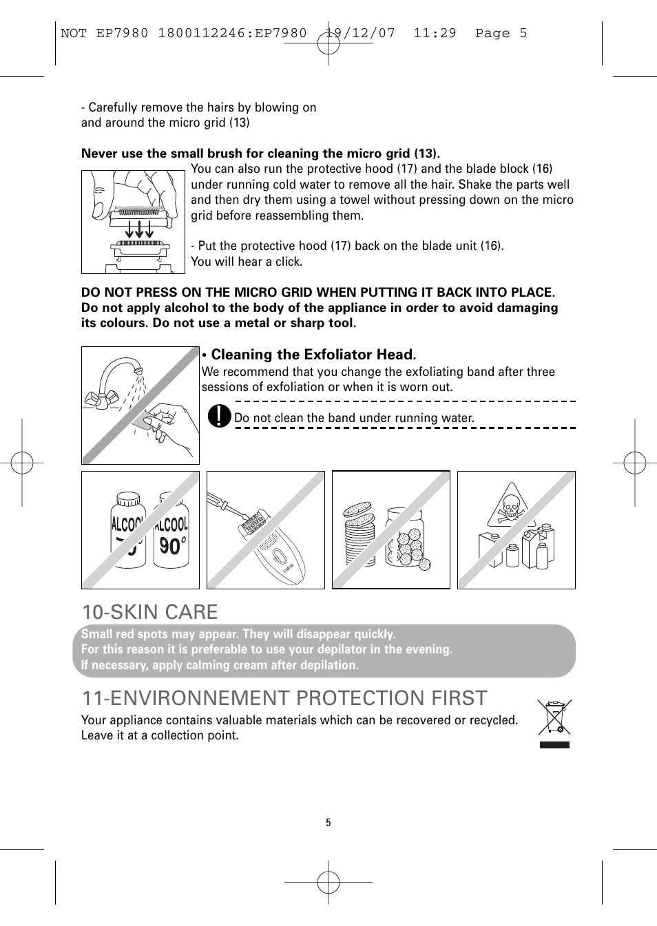 Skin care, Environnement protection first | ROWENTA FRESH AIR EP7980 User Manual | Page 7 / 30