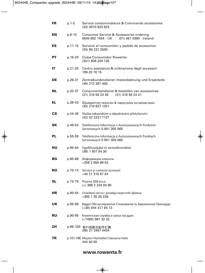 ROWENTA COMPACTEO RO1721 User Manual | Page 111 / 111