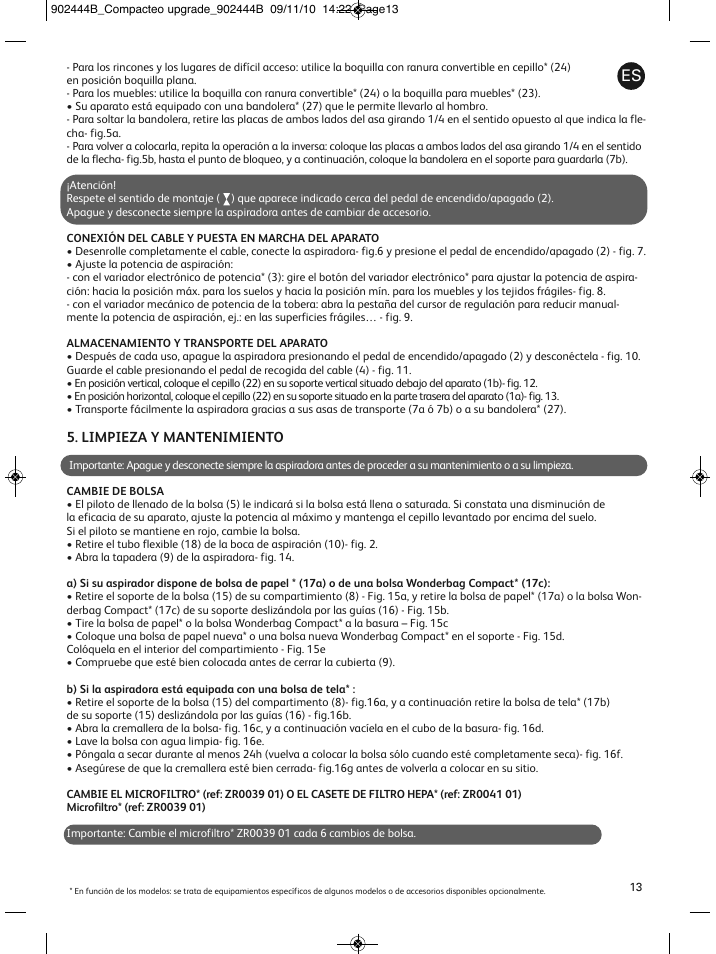 Limpieza y mantenimiento | ROWENTA COMPACTEO RO1721 User Manual | Page 17 / 111