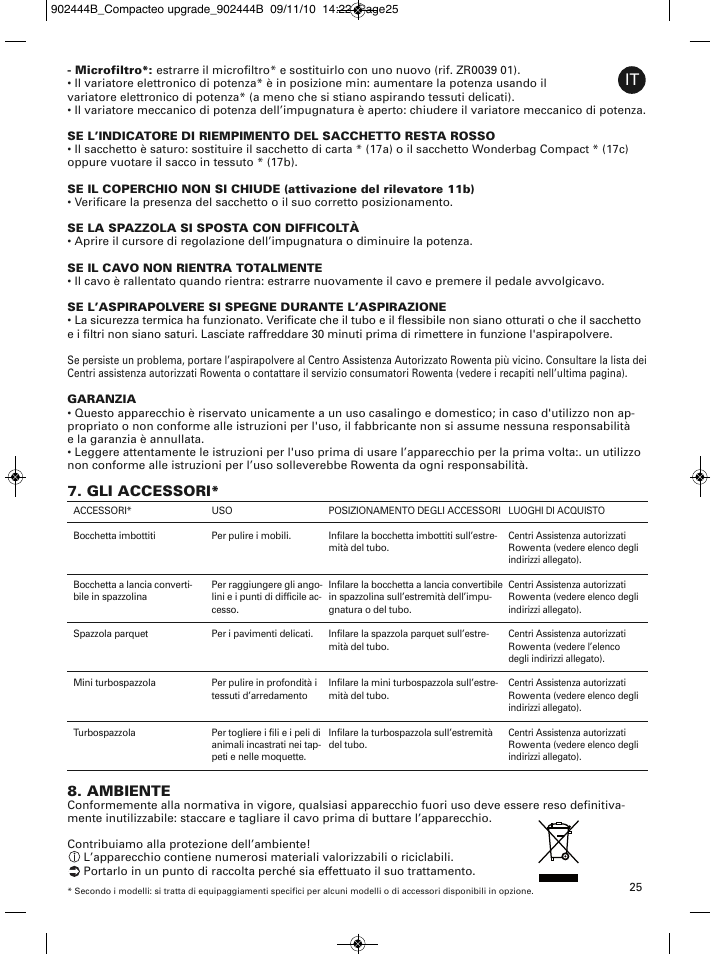 Ambiente, Gli accessori | ROWENTA COMPACTEO RO1721 User Manual | Page 29 / 111