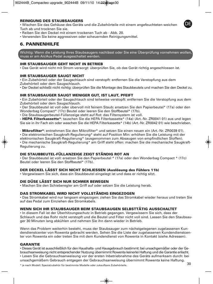 Pannenhilfe | ROWENTA COMPACTEO RO1721 User Manual | Page 34 / 111