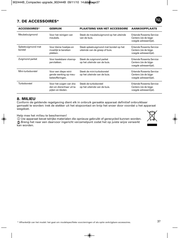 De accessoires, Milieu | ROWENTA COMPACTEO RO1721 User Manual | Page 41 / 111