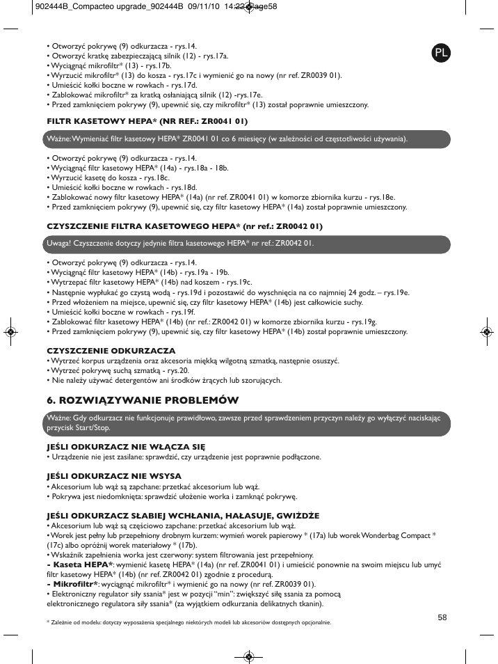 Rozwiązywanie problemów | ROWENTA COMPACTEO RO1721 User Manual | Page 62 / 111