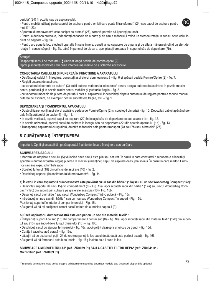 Curăţarea şi întreţinerea | ROWENTA COMPACTEO RO1721 User Manual | Page 76 / 111