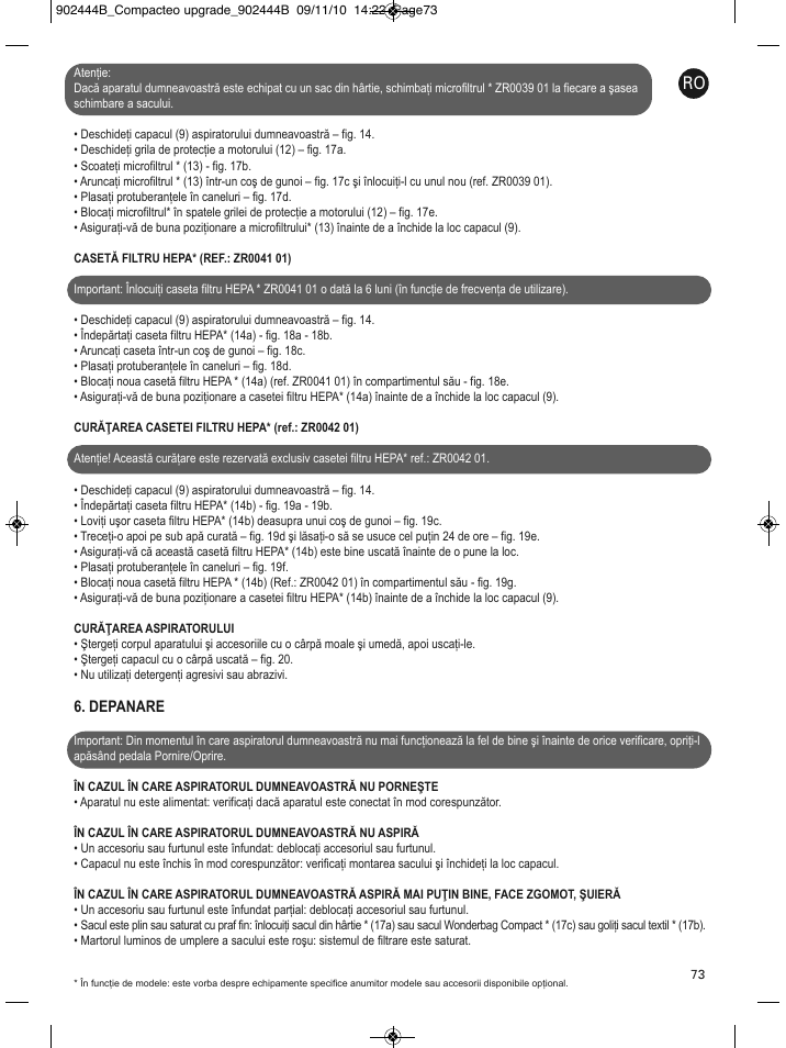 Depanare | ROWENTA COMPACTEO RO1721 User Manual | Page 77 / 111