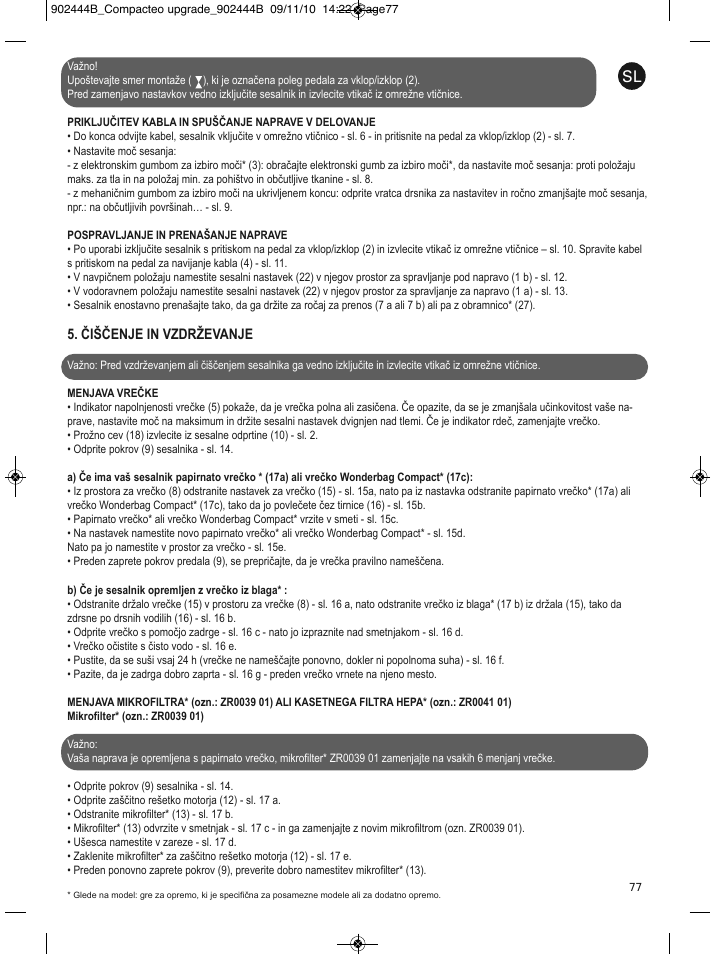 Čiščenje in vzdrževanje | ROWENTA COMPACTEO RO1721 User Manual | Page 81 / 111