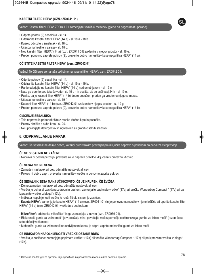Odpravljanje napak | ROWENTA COMPACTEO RO1721 User Manual | Page 82 / 111