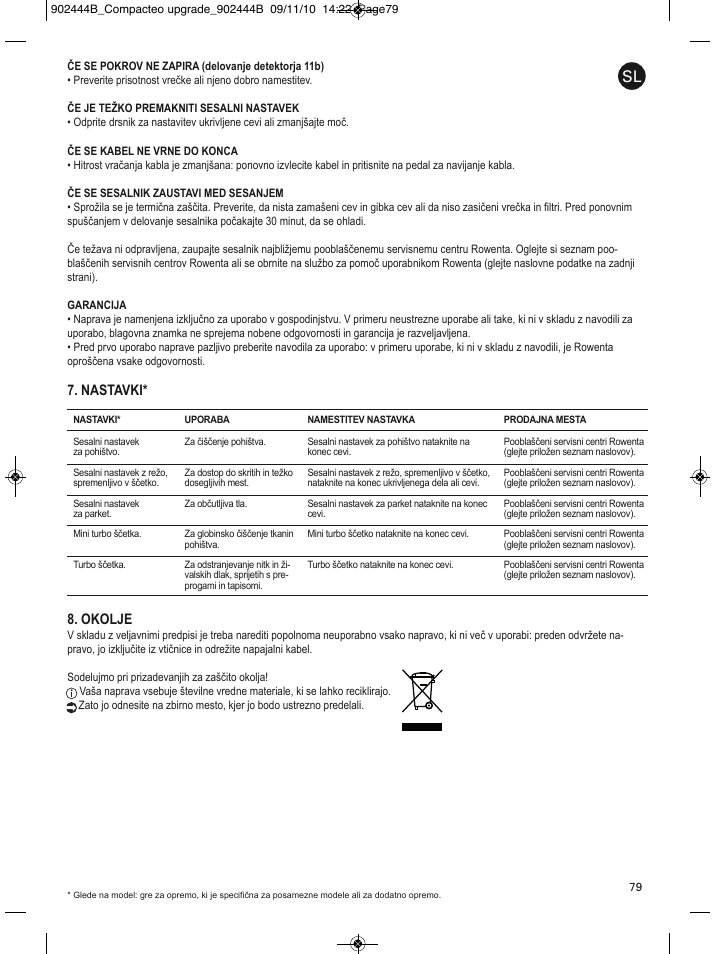 Nastavki* 8. okolje | ROWENTA COMPACTEO RO1721 User Manual | Page 83 / 111