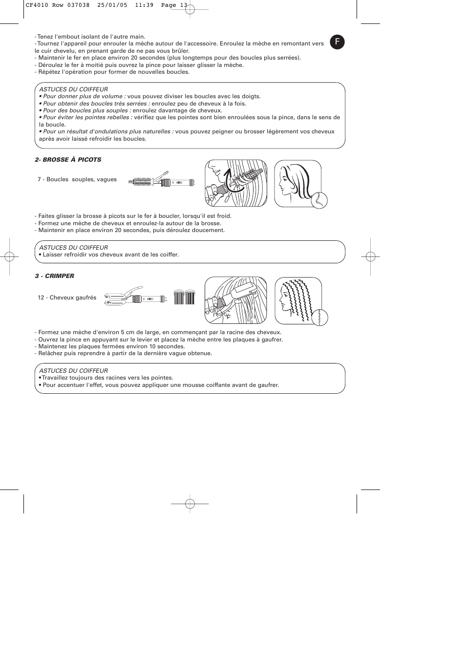 ROWENTA CURLING TONGS IMAGIN' STYLE 8 CF4010 User Manual | Page 13 / 68