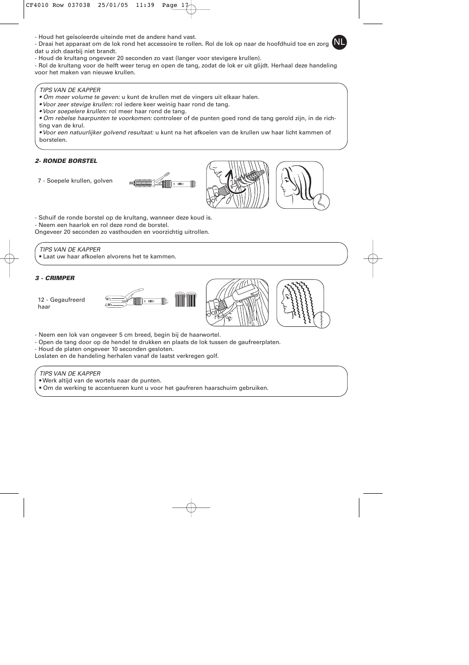 ROWENTA CURLING TONGS IMAGIN' STYLE 8 CF4010 User Manual | Page 17 / 68