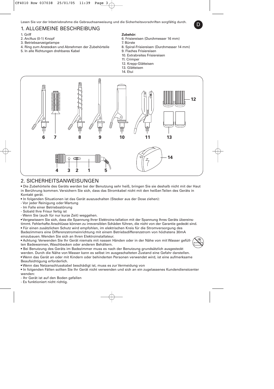 ROWENTA CURLING TONGS IMAGIN' STYLE 8 CF4010 User Manual | Page 3 / 68