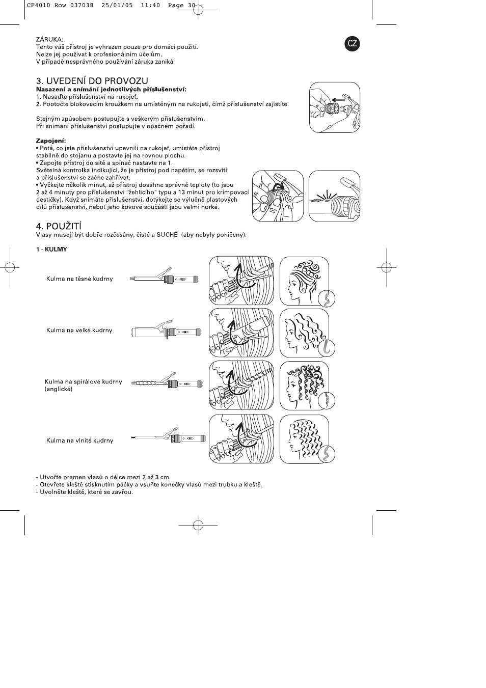 ROWENTA CURLING TONGS IMAGIN' STYLE 8 CF4010 User Manual | Page 30 / 68
