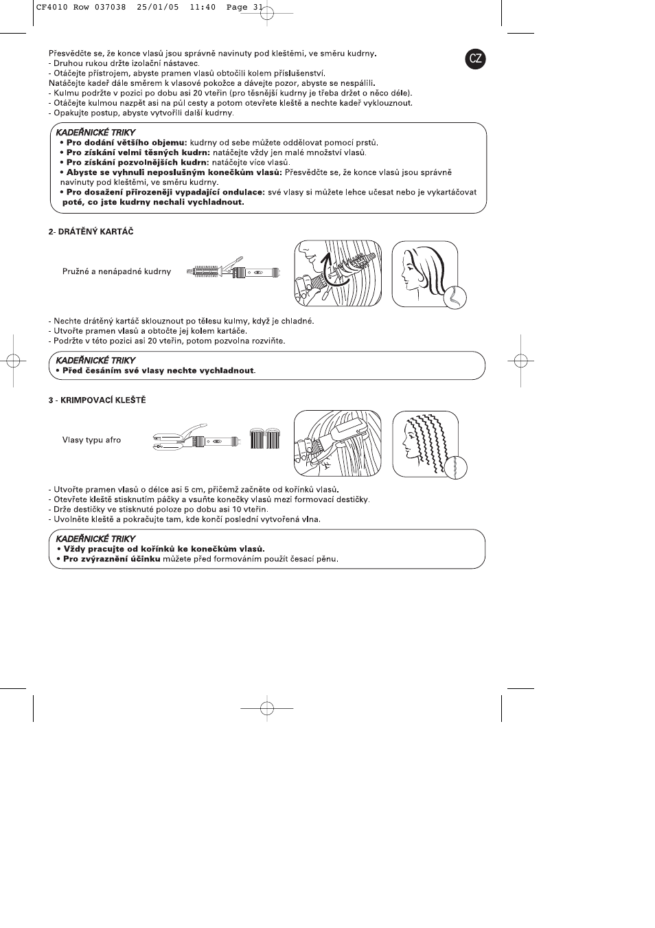 ROWENTA CURLING TONGS IMAGIN' STYLE 8 CF4010 User Manual | Page 31 / 68