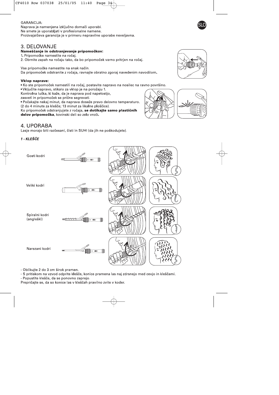 ROWENTA CURLING TONGS IMAGIN' STYLE 8 CF4010 User Manual | Page 34 / 68