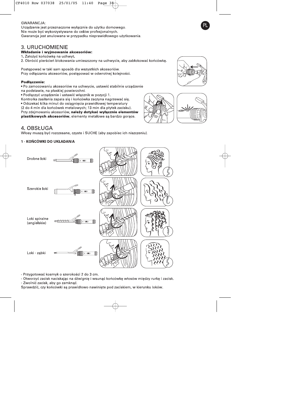 ROWENTA CURLING TONGS IMAGIN' STYLE 8 CF4010 User Manual | Page 38 / 68