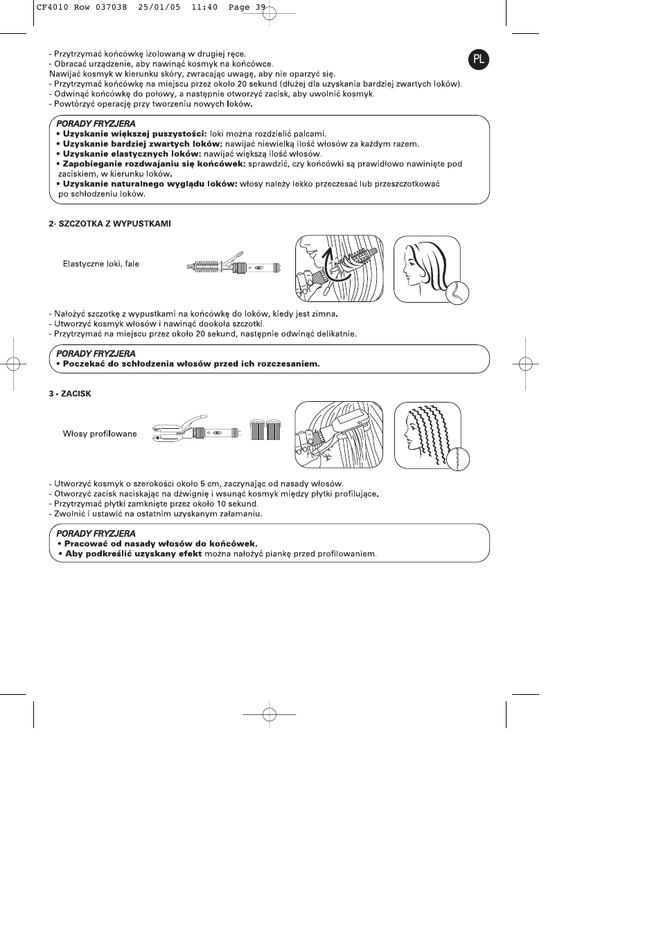 ROWENTA CURLING TONGS IMAGIN' STYLE 8 CF4010 User Manual | Page 39 / 68