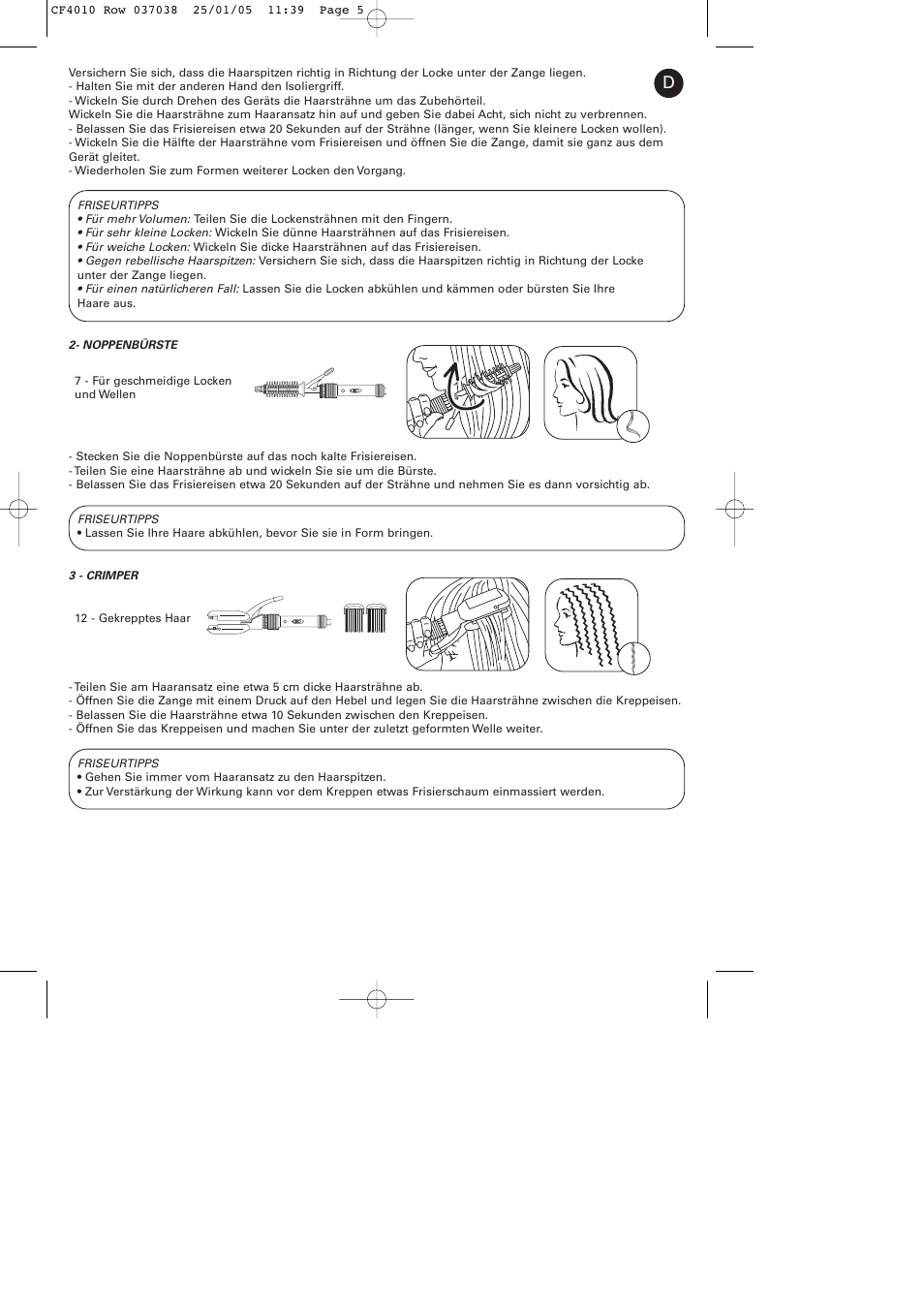 ROWENTA CURLING TONGS IMAGIN' STYLE 8 CF4010 User Manual | Page 5 / 68