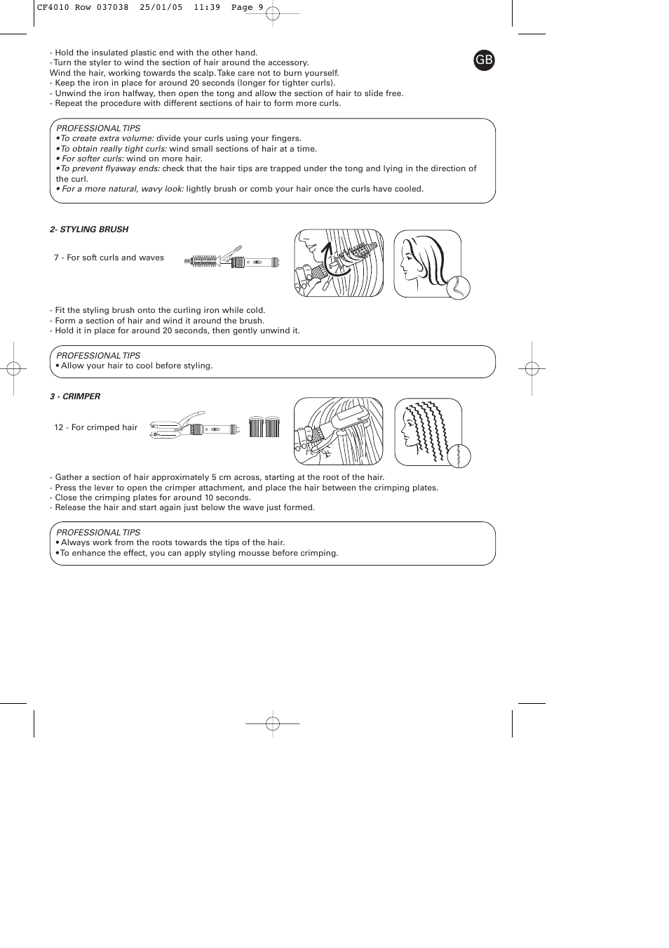 ROWENTA CURLING TONGS IMAGIN' STYLE 8 CF4010 User Manual | Page 9 / 68