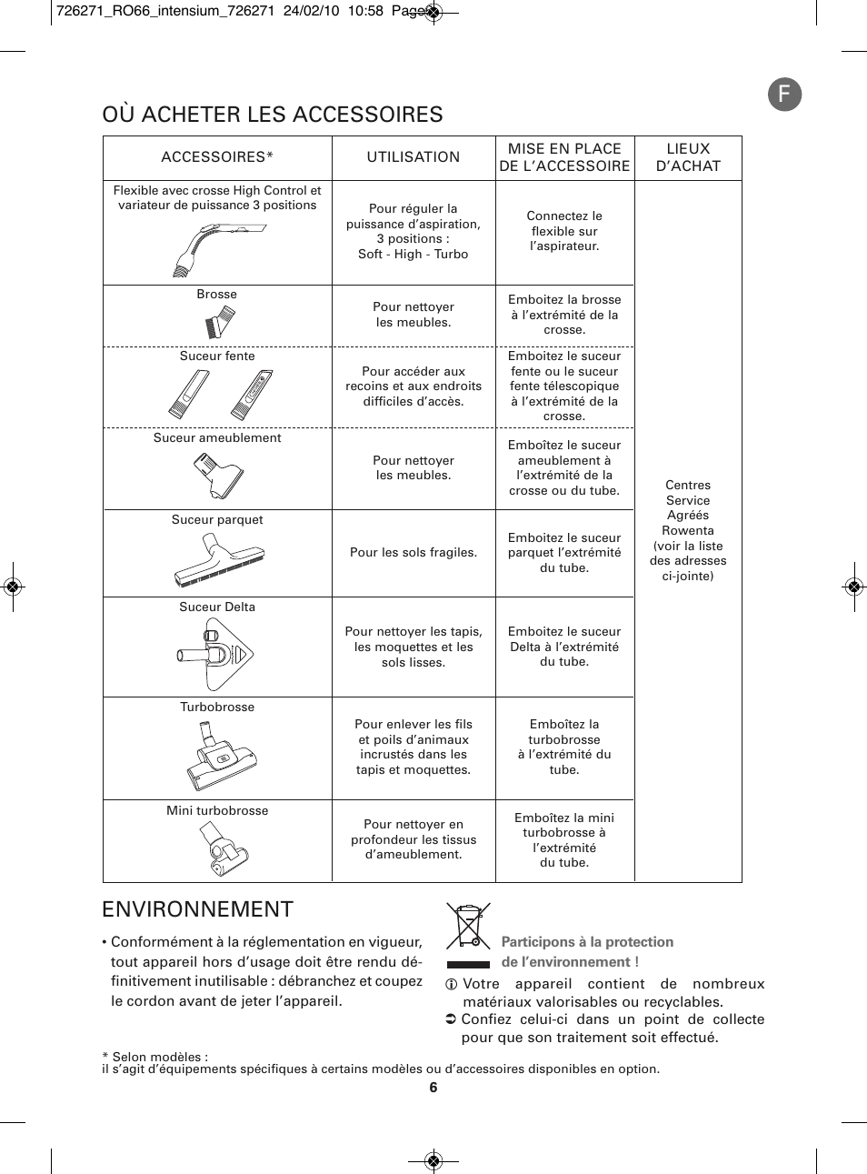 Où acheter les accessoires environnement | ROWENTA INTENSIUM RO6679 User Manual | Page 12 / 84