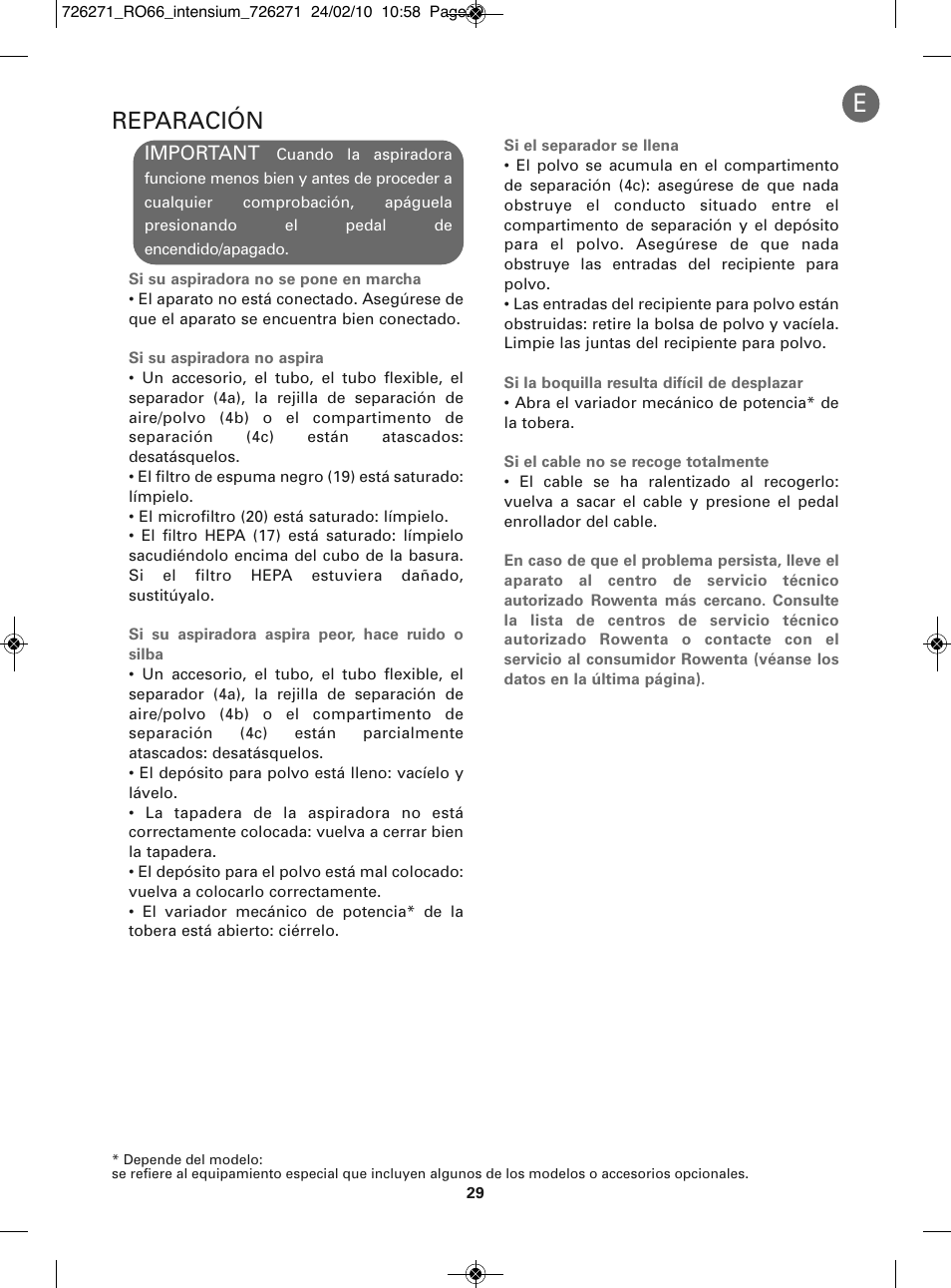 Reparación, Important | ROWENTA INTENSIUM RO6679 User Manual | Page 35 / 84