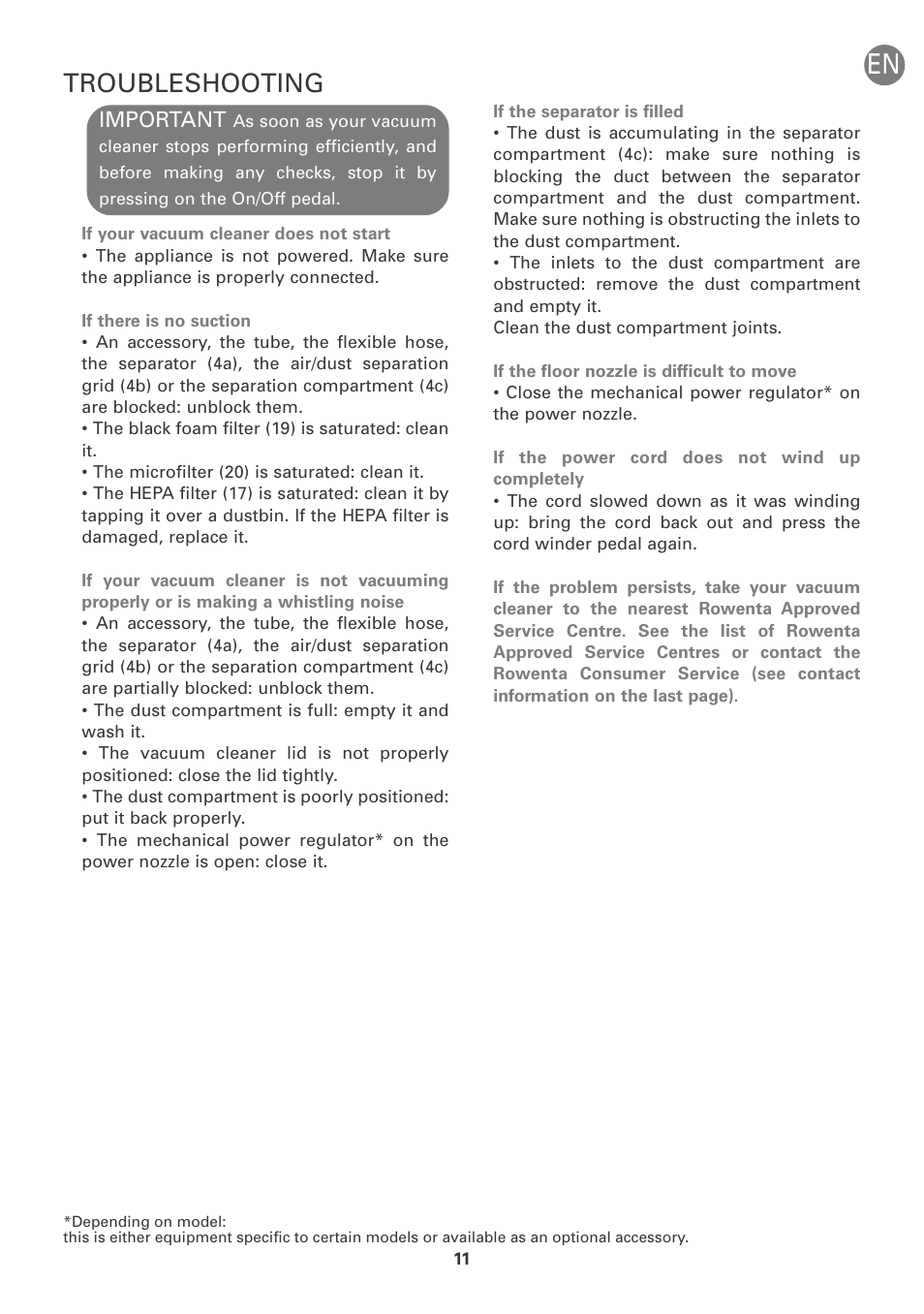 Troubleshooting, Important | ROWENTA INTENSIUM UPGRADE RO6663 User Manual | Page 17 / 74