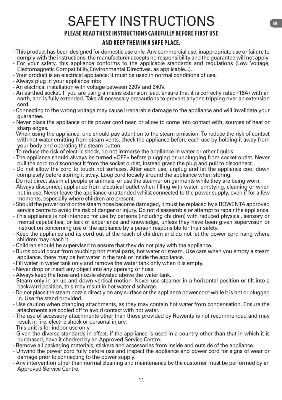 Safety instructions | ROWENTA MASTER VALET IS6300 User Manual | Page 16 / 125