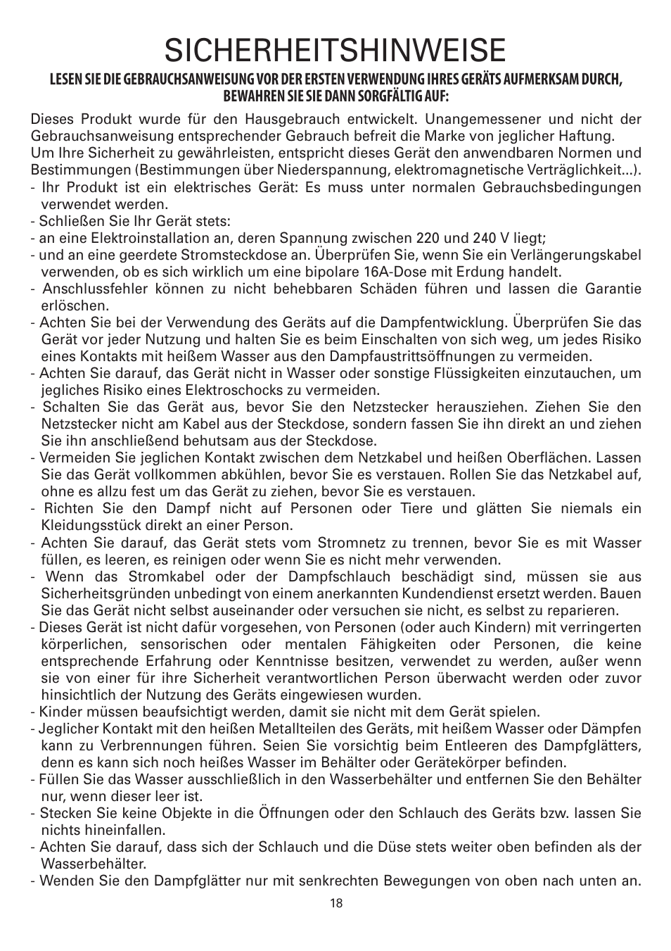 Sicherheitshinweise | ROWENTA MASTER VALET IS6300 User Manual | Page 23 / 125