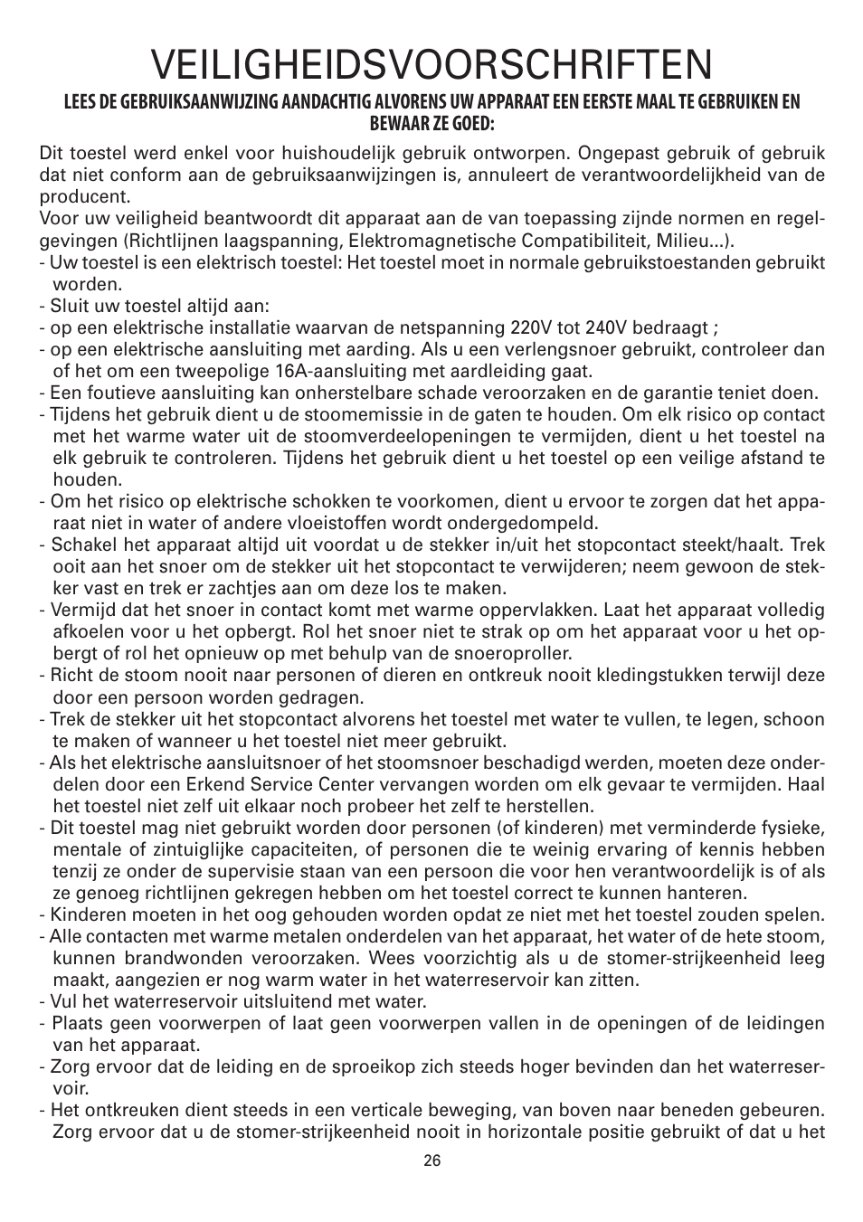 Veiligheidsvoorschriften | ROWENTA MASTER VALET IS6300 User Manual | Page 31 / 125