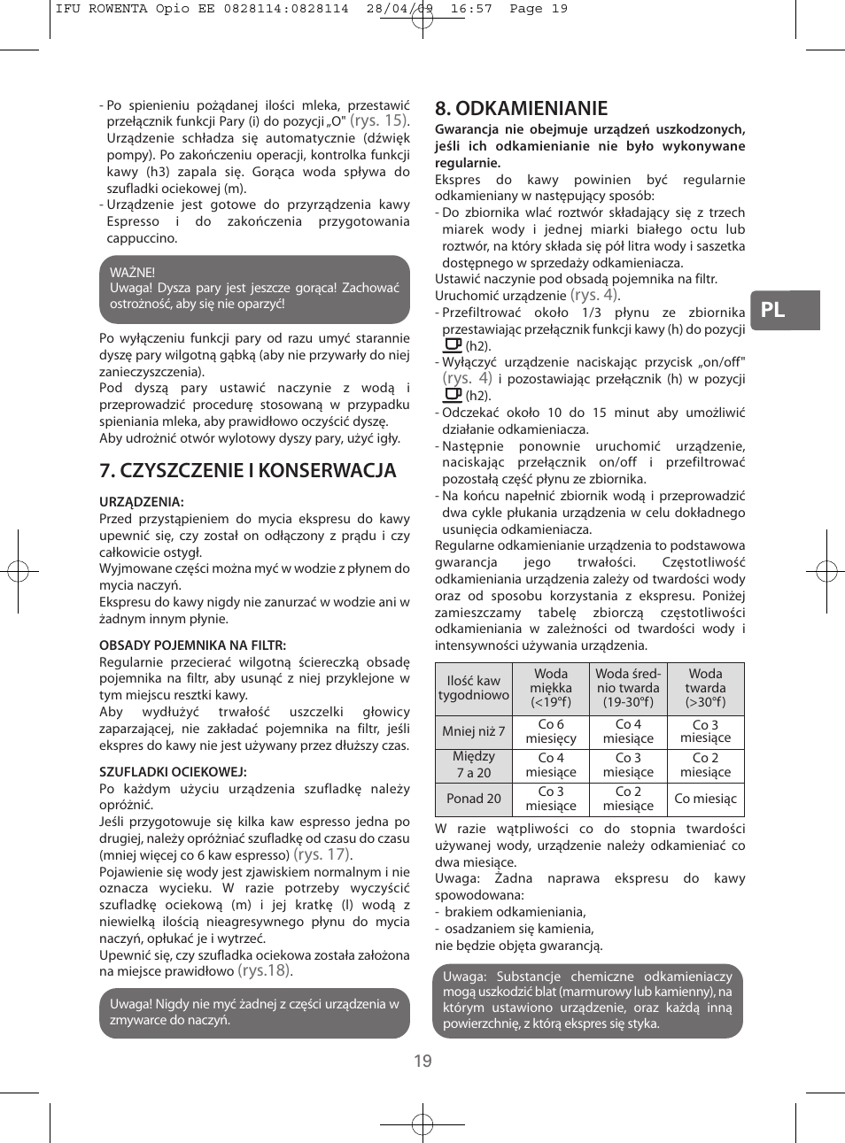 Czyszczenie i konserwacja, Odkamienianie | ROWENTA OPIO ES3200 User Manual | Page 17 / 64