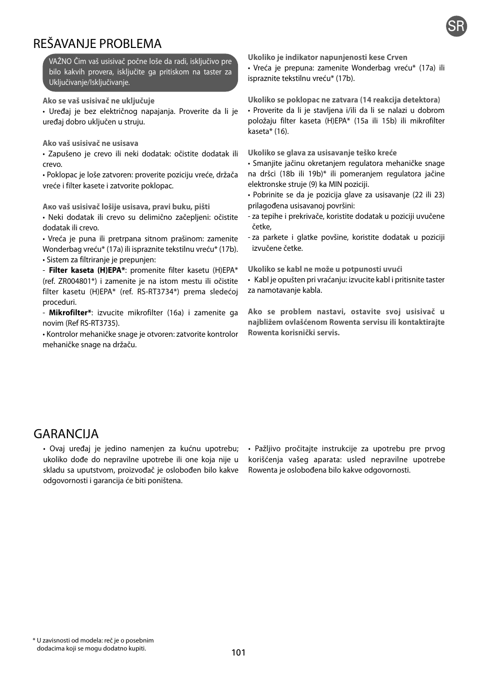 Garancija, Rešavanje problema | ROWENTA RO54xx serie User Manual | Page 105 / 130