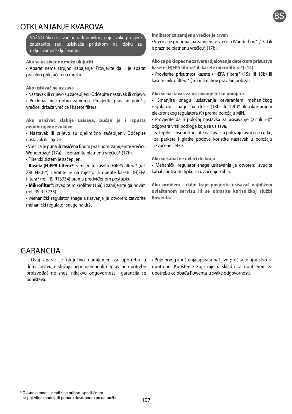 Garancija, Otklanjanje kvarova | ROWENTA RO54xx serie User Manual | Page 111 / 130