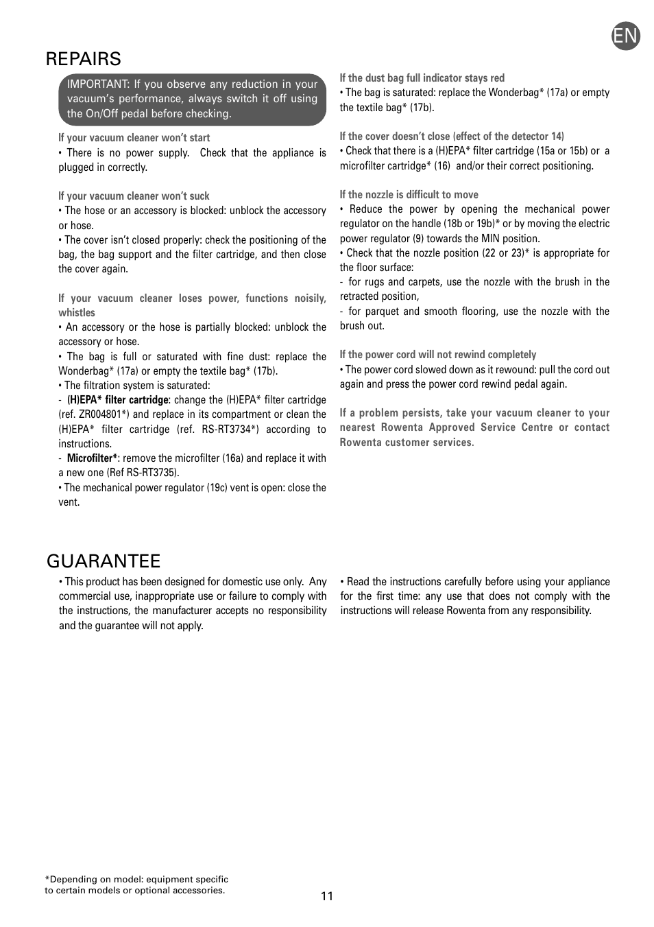 Guarantee, Repairs | ROWENTA RO54xx serie User Manual | Page 15 / 130