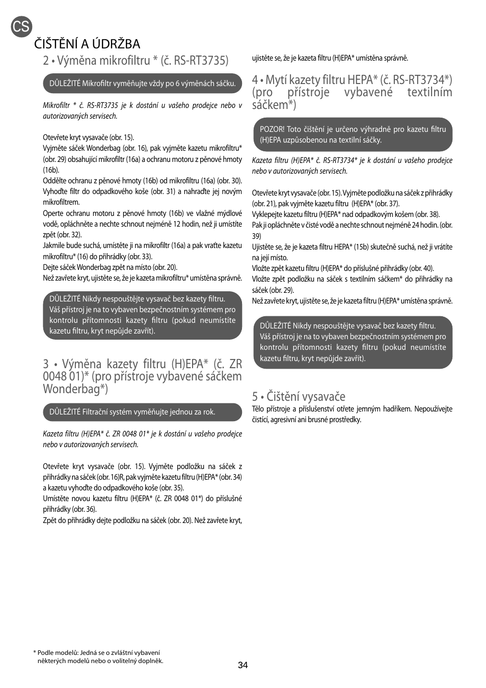 5 • čištění vysavače, Čištění a údržba | ROWENTA RO54xx serie User Manual | Page 38 / 130