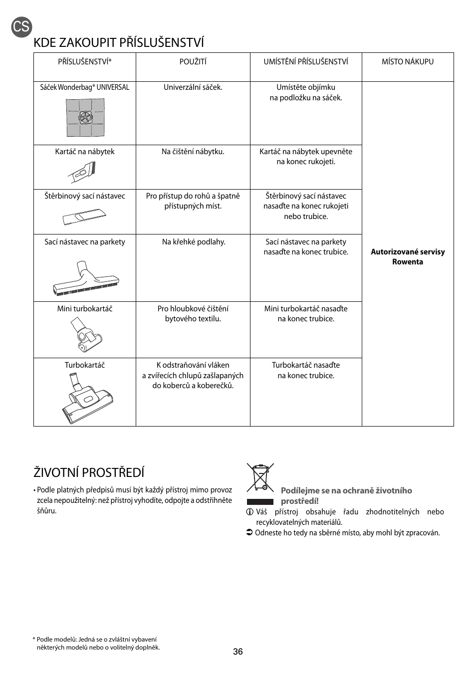 Kde zakoupit příslušenství, Životní prostředí | ROWENTA RO54xx serie User Manual | Page 40 / 130