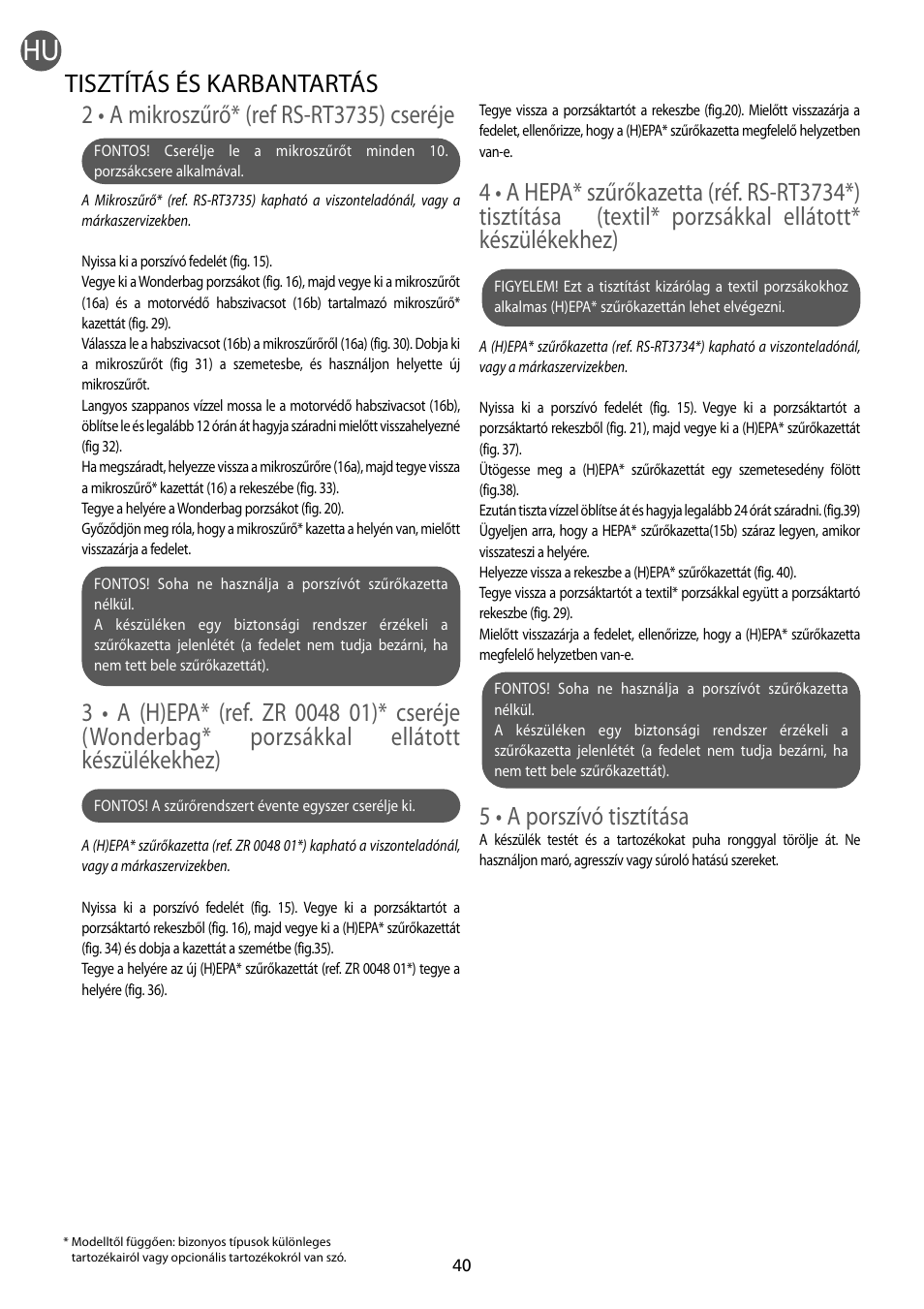 5 • a porszívó tisztítása, Tisztítás és karbantartás | ROWENTA RO54xx serie User Manual | Page 44 / 130