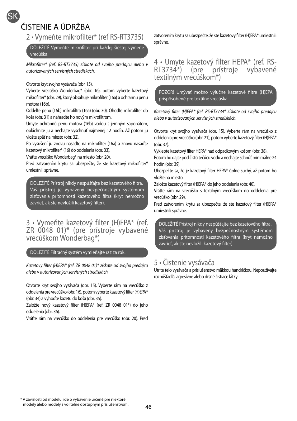 5 • čistenie vysávača, Čistenie a údržba | ROWENTA RO54xx serie User Manual | Page 50 / 130