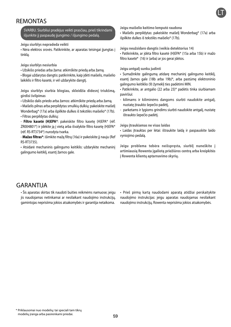 Garantija, Remontas | ROWENTA RO54xx serie User Manual | Page 63 / 130