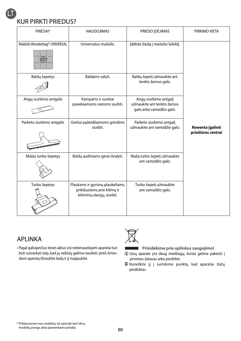 Kur pirkti priedus, Aplinka | ROWENTA RO54xx serie User Manual | Page 64 / 130