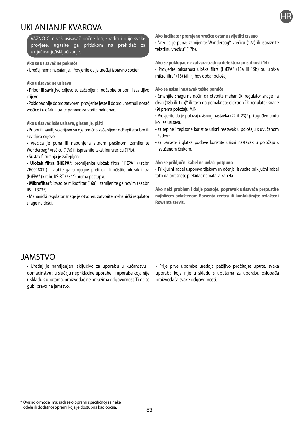 Jamstvo, Uklanjanje kvarova | ROWENTA RO54xx serie User Manual | Page 87 / 130