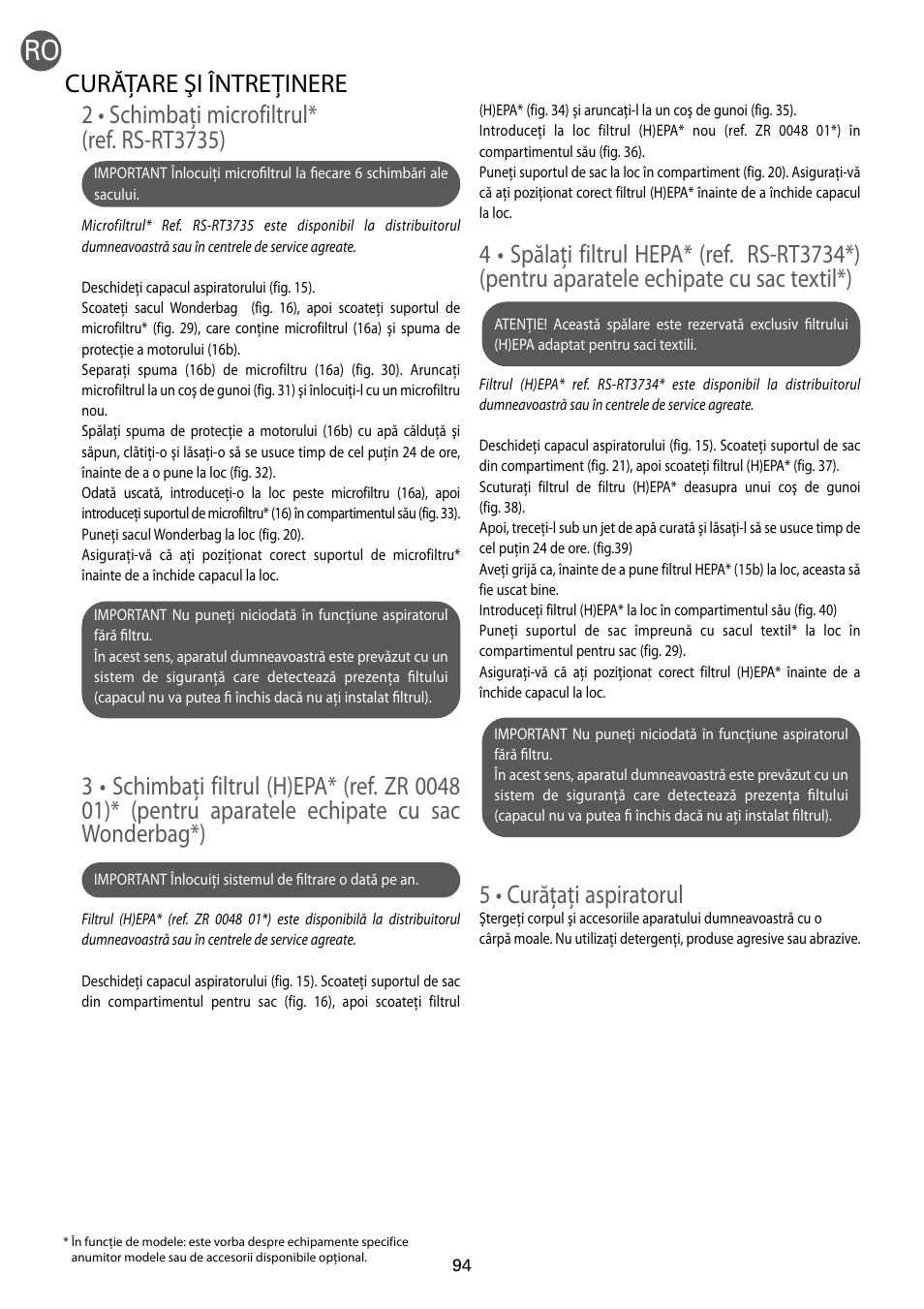 5 • curăţaţi aspiratorul, Curăţare şi întreţinere | ROWENTA RO54xx serie User Manual | Page 98 / 130