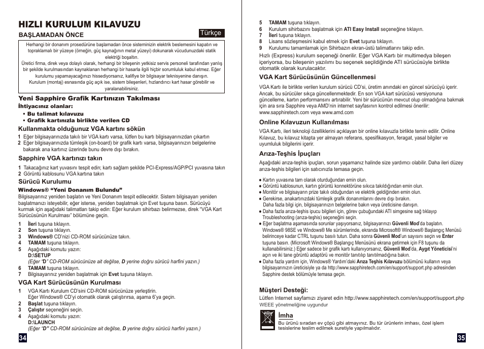 Hizli kurulum kilavuzu | Sapphire GRAPHICS CARD_установка User Manual | Page 18 / 18